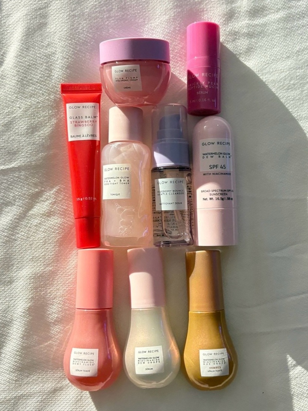 Glow Recipe Skincare Set in Travel Pouch 9 Minis Cleanser Serums Blush NEW NWT - Picture 1 of 5